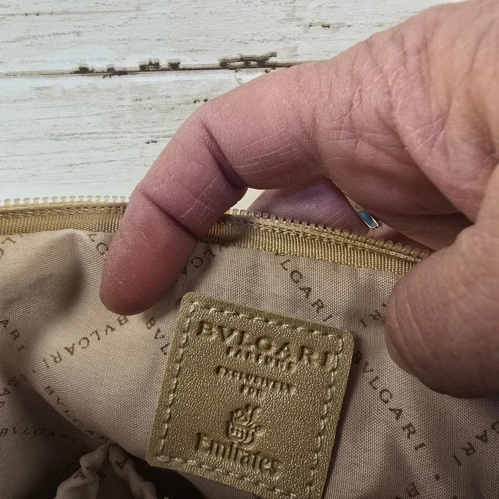 Bvlgari Parfums Emirates Gold Metallic Cosmetic Makeup Travel Toiletry Pouch Bag